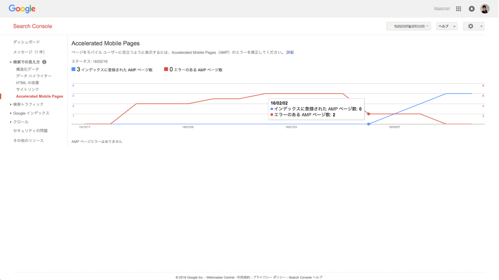 GoogleのAMPページのインデックスが2016/2/2に増加・変動した様子