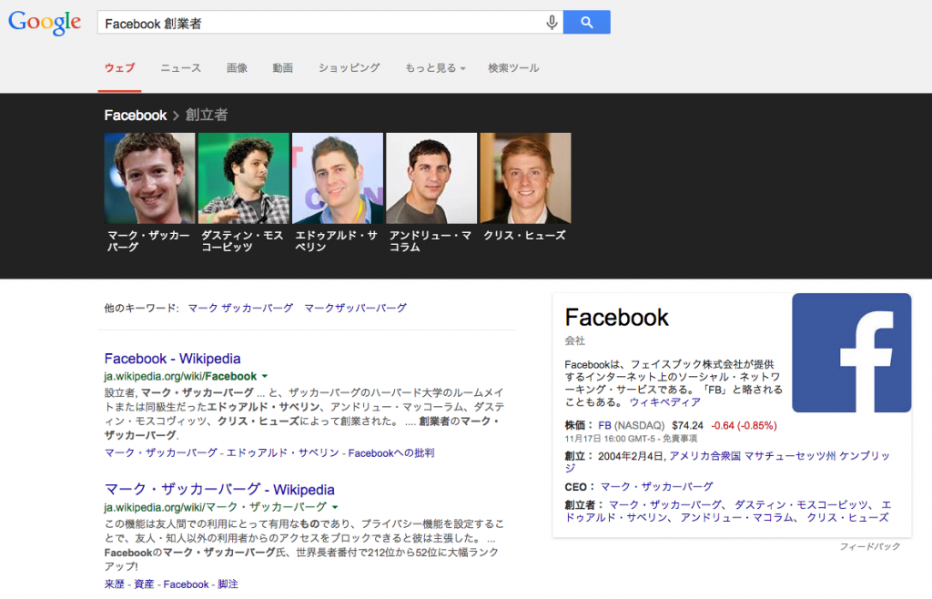 Facebook 創業者の検索結果