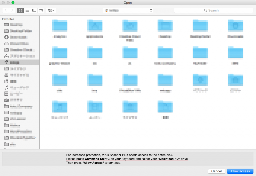 Virus Scanner PlusのMacintosh HDへのアクセスを許可