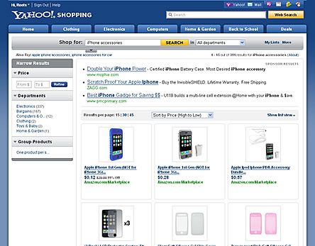 米Yahoo! ショッピング検索結果画面