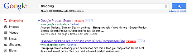 米Google の「shopping」でのSERP
