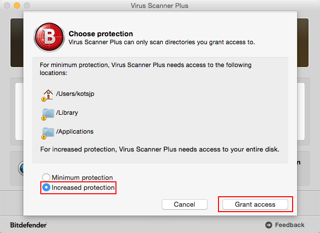 Virus Scanner Plusの保護対象を選択